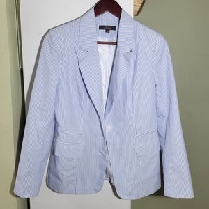Vintage Jessica seersucker puckered gingham blazer blue white size 8 petite